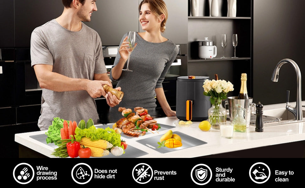 Titanium Cutting Board Set of 3,100% Pure Titanium Cutting Boards for Kitchen, 2025 New Double Sided Food-Grade Chopping Board for Cutting Meat Vegetable Fruit