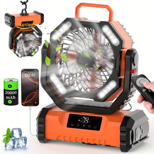 20000mAh Multifunctional Portable Dual Motor Camping Fan - USB and Battery Powered with LED Lights, Adjustable Speed, Easy to Carry for Outdoor Adventure, Camping, Picnic, BBQ, Fishing, Traveling
