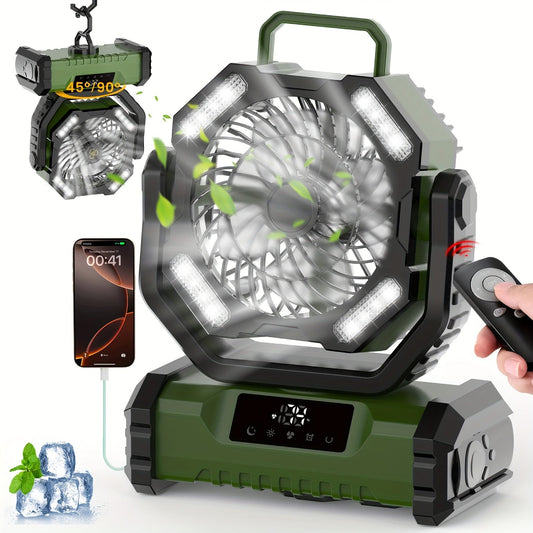 20000mAh Multifunctional Portable Dual Motor Camping Fan - USB and Battery Powered with LED Lights, Adjustable Speed, Easy to Carry for Outdoor Adventure, Camping, Picnic, BBQ, Fishing, Traveling