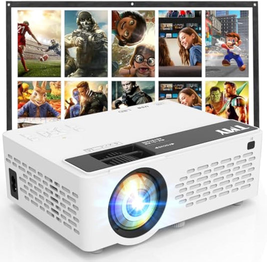TMY Mini Projector, Upgraded Bluetooth Projector with Screen, 1080P Full HD Portable Projector, Movie Projector Compatible with TV Stick Smartphone/HDMI/USB, indoor & outdoor use
